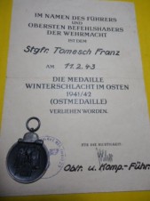 WWII German Russian Front Medal and Document ZIMMERMANN image 1