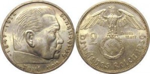GERMAN 2 RM HINDENBERG SILVER COIN image 1