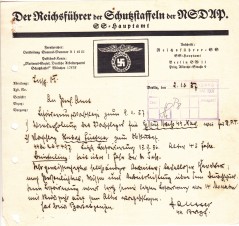 SS HAUPTAMT PAUL HAUSSER 1937 SIGNED LETTER image 1