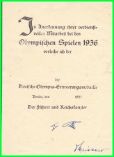 1936 OLYMPIC MEDAL DOCUMENT image 2