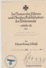 Hugo Sperrle Signed Iron Cross Document image 1