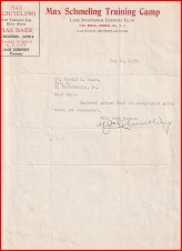 MAX SCHMELING SIGNED LETTER 1933 image 1