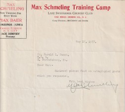 MAX SCHMELING SIGNED LETTER 1933 image 2