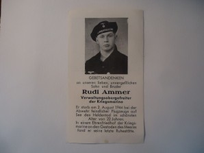 German Death Card 2 Aug 1944 U Boat image 1