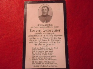 WW1 German Death Card ARRAS 1914 image 1