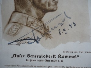 FM ERWIN ROMMEL SIGNED AND DATED PRINT, 7/X/43 image 2