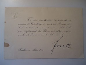 Wilhelm Frick Signed Greeting Card image 1