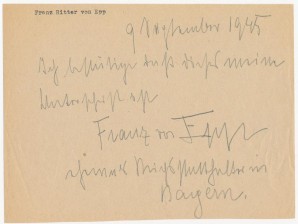 FRANZ RITTER VON EPP Signed Note image 1