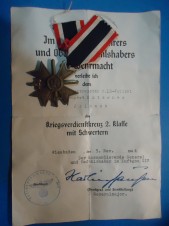 German War Merit Cross w/Swords & Document image 1