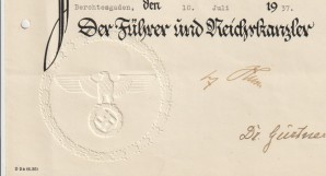Adolf Hitler Signed Document 1937 image 2