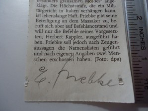 ERICH PRIEBKE SS POLICE WAR CRIMINAL AUTOGRAPH image 2
