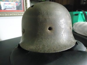 GERMAN M-42 KRIEGSMARINE HELMET WITH BULLET HOLE-NAMED image 1