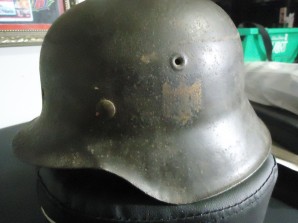 GERMAN M-42 KRIEGSMARINE HELMET WITH BULLET HOLE-NAMED image 2