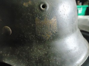 GERMAN M-42 KRIEGSMARINE HELMET WITH BULLET HOLE-NAMED image 3