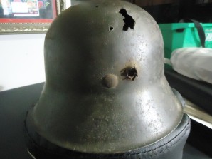 GERMAN M-42 KRIEGSMARINE HELMET WITH BULLET HOLE-NAMED image 4