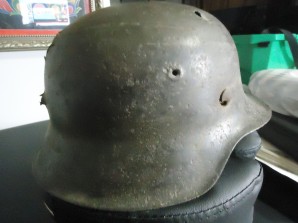 GERMAN M-42 KRIEGSMARINE HELMET WITH BULLET HOLE-NAMED image 5