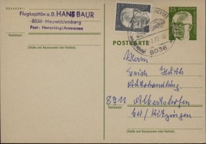 Hans Baur Signed And Mailed Card 1972 image 1