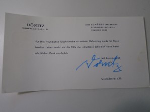ADMIRAL DONITZ SIGNED CARD 1970,s image 1