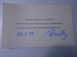 GRAND ADMIRAL DONITZ SIGNED MESSAGE CARD 1979 image 1