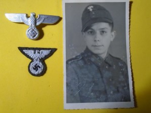 Hitler Youth Boy Photo & Two Badges image 1